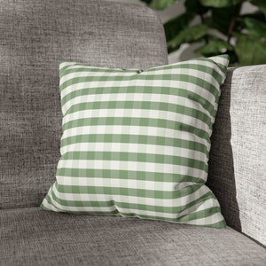 Hellgrüner Gingham Kissenbezug - Quadratischer Kissenbezug aus Wildlederimitat - 14x14 16x16 18x18 20x20