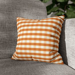 Orange Gingham Kissenbezug - Quadratischer Kissenbezug aus Wildlederimitat - 14x14 16x16 18x18 20x20