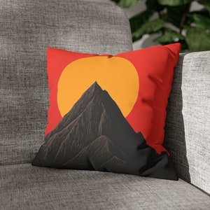 Sun and Mountains Pillow Case - Faux Suede Square Decorative Pillow Case - 14x14 16x16 18x18 20x20