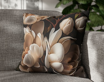 Funda de almohada cuadrada de ante sintético con magnolias blancas