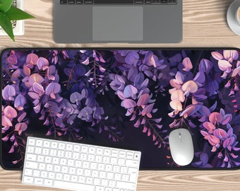 Purple Wisteria Flowers Desk Mat | Home Office Design | Aesthetic Desk Decor | Sizes 12× 18, 12× 22, 31× 15.5 Inches