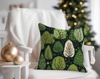 Forest Trees Pillow Case - Faux Suede Square Pillow Cover - Throw Pillow Case