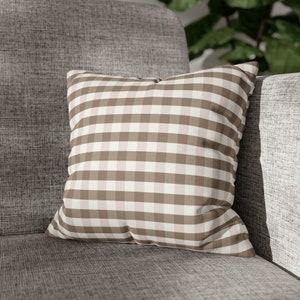 Brauner Gingham Kissenbezug - Quadratischer Kissenbezug aus Wildlederimitat - 14x14 16x16 18x18 20x20