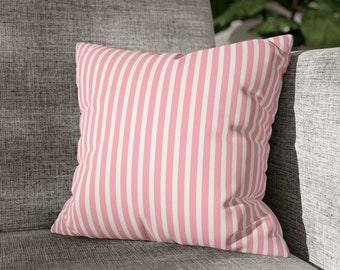 Pink Striped Pillow Case - Faux Suede Square Pillow Case - 14x14 16x16 18x18 20x20