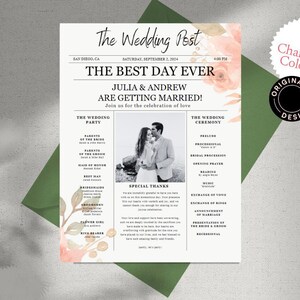 Newspaper Wedding Program Template, Editable Wedding Newspaper Program, Printable Wedding Infographic, Download