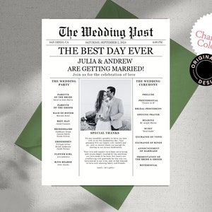 Newspaper Wedding Program Template, Editable Wedding Newspaper Program, Printable Wedding Infographic,  Download