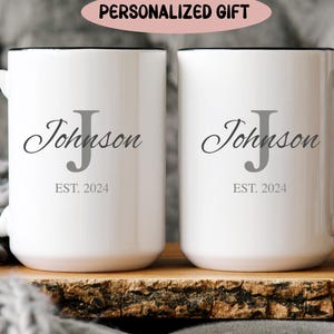 Wedding Gift for Couple, Monogram Initial Last Name Mug, Personalized Coffee Mug, Custom Gift for Birthday, Holidays Gift, His and Hers Mug