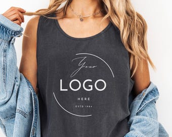 Custom Logo Shirt for Business, Company Logo T-Shirt, Personalized Brand Apparel, Comfort Colors Custom Logo Tank Top, Company Logo Tank Tee