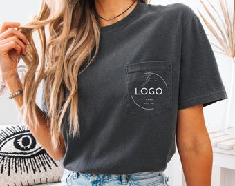 Comfort Colors Business Logo Pocket T-Shirt, Personalized Company Shirt, Custom Logo Tee, Business Logo Shirt, Personalized Gift for Workers