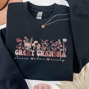 Great Grandma Sweatshirt with Grandkids Names, Personalized Wildflower Grandma Sweater,Mother’s Day Gift for Grandma,Grandma Birthday Gift