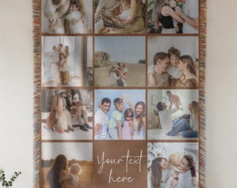 Custom Photo Woven Blanket Collage, Custom Picture Blanket with Text, Anniversary Gift for Couple, Woven Throw Gift For Grandma,Mama Blanket