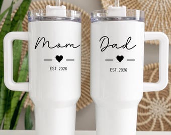 Matching Mom and Dad Tumblers, Personalized Parent Cups,EST Year Travel Mug Set,New Parents Gift,Mother Father Gift,Personalized Dad Tumbler
