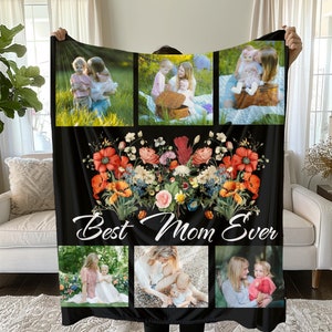 Custom Blanket with Photos & Text,Personalized Blanket with Picture, Photo Blanket for Mom,Dad,Couple,Girlfriend,Boyfriend,Wife,Husband