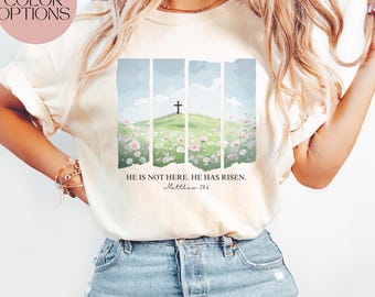 He Is Not Here, He Has Risen Shirt, Christian Sweatshirt,Easter Bible Verse Tee, Jesus Shirt Faith-Based Apparel,Religious Gift for Her,Gift