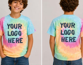 Custom Logo Kids Tie Dye Shirt, Field Day Shirt,Custom School Tee,Business Custom Logo Shirt,Camping Summer Kids Tee,Personalized Kids Shirt