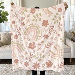 Personalized Boho Floral Rainbow Baby Blanket, Custom Gift for New Mom, Rainbow Baby Blanket, Christmas Newborn Gift, Baby Shower Gift Idea