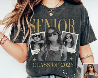 Personalised Vintage Photo And Year Senior Shirt Senior 2026 Shirt Personalized Photo Collage, Graduation Shirt, Custom Senior Picture Tee