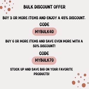 May include: A promotional graphic with the text "BULK DISCOUNT OFFER." It offers a 45% discount on 3+ items with code MYBULK40 and a 50% discount on 6+ items with code MYBULK70. The text "STOCK UP AND SAVE BIG" is also included.