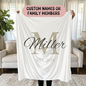 Personalized Monogram Family Name Blanket, Custom Initial Throw Blanket, Family Established Design, Family Gift, Christmas Gift for Families