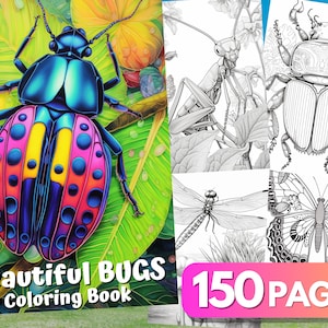 Beautiful Bugs Coloring Book, 150 Pages, Bugs Coloring Pages, AI ART, Printable Color Book PDF, Instant Download