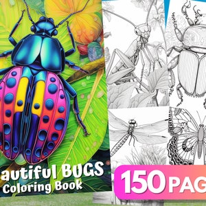 Beautiful Bugs Coloring Book, 150 Pages, Bugs Coloring Pages, AI ART, Printable Color Book PDF, Instant Download