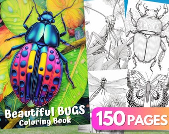 Schönes Käfer Malbuch, 150 Seiten, Käfer Malseiten, AI ART, Druckbares Farbbuch PDF, Instant Download