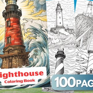 Lighthouse Coloring Book, 100 Pages, Lighthouse Coloring Pages, AI ART, Printable Color Book PDF, Instant Download