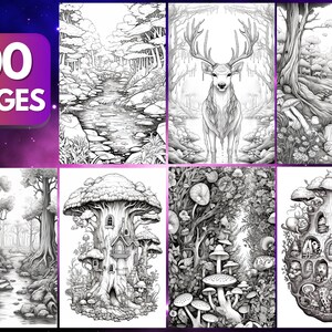 Enchanted Forest Coloring Book, 100 Pages, Enchanted Forest Coloring ...