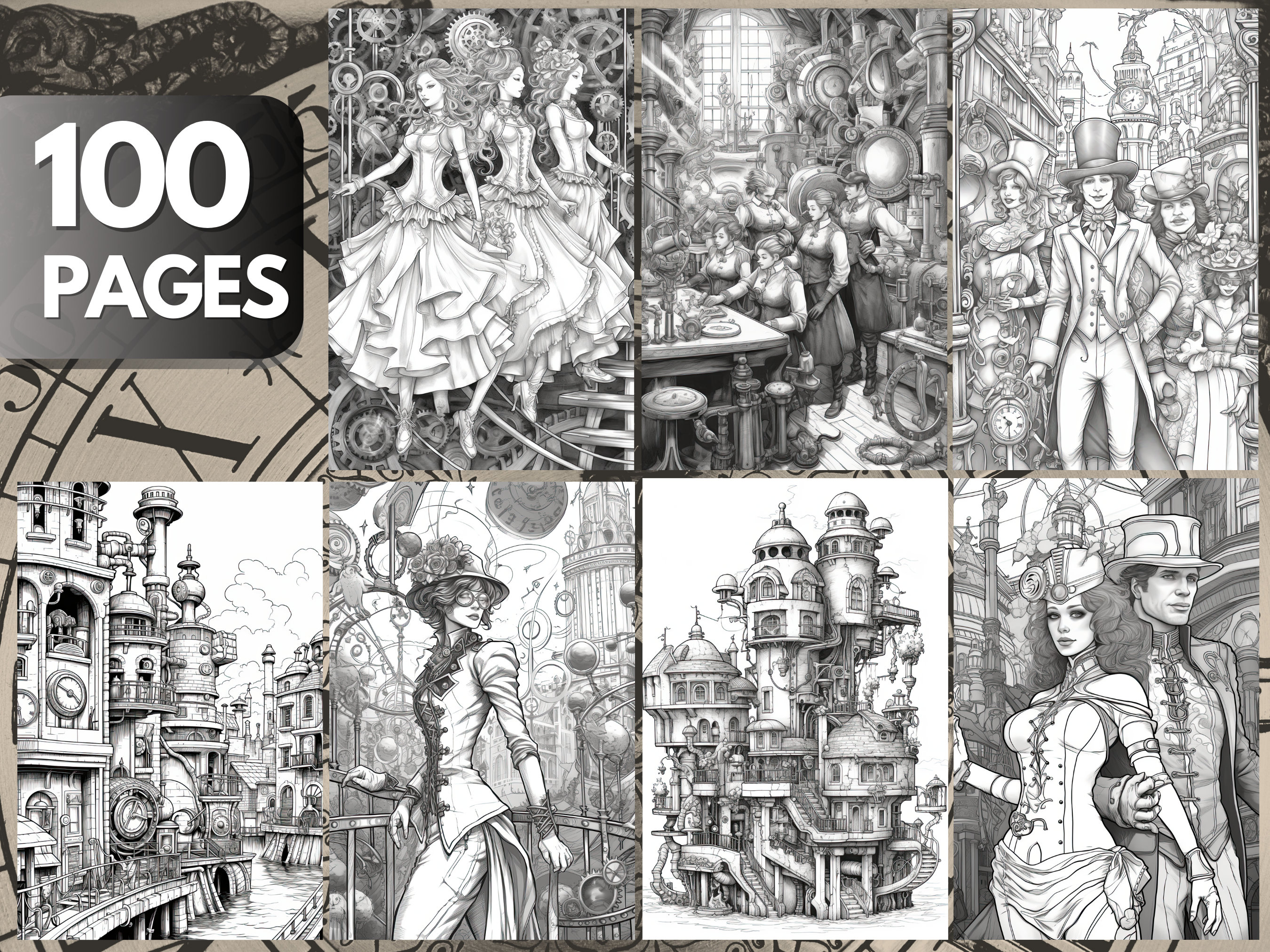 Clockwork City Coloring Book, 100 Pages, Clockwork City Coloring Pages ...