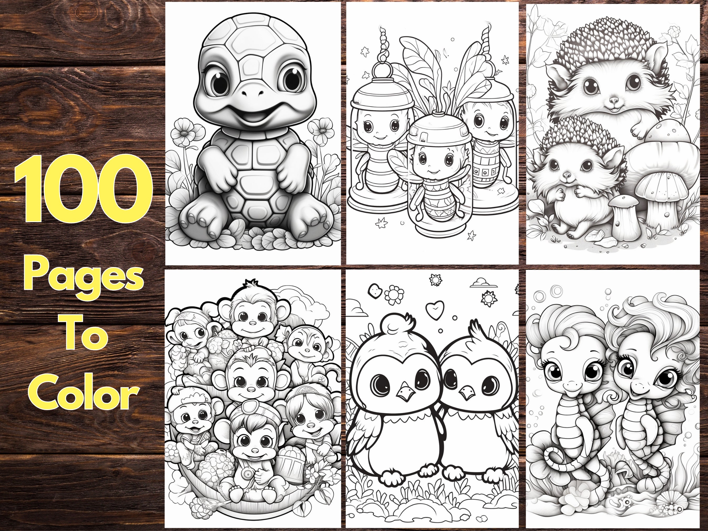 100 Page Kawaii Coloring Book: Animals & Doodles (PDF Download) - Etsy