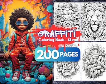 Graffiti Malbuch für Erwachsene und Jugendliche, 200 Seiten, Street Art, Digitales Malbuch, druckbares Ausmalbuch PDF, Graffiti Malbuch