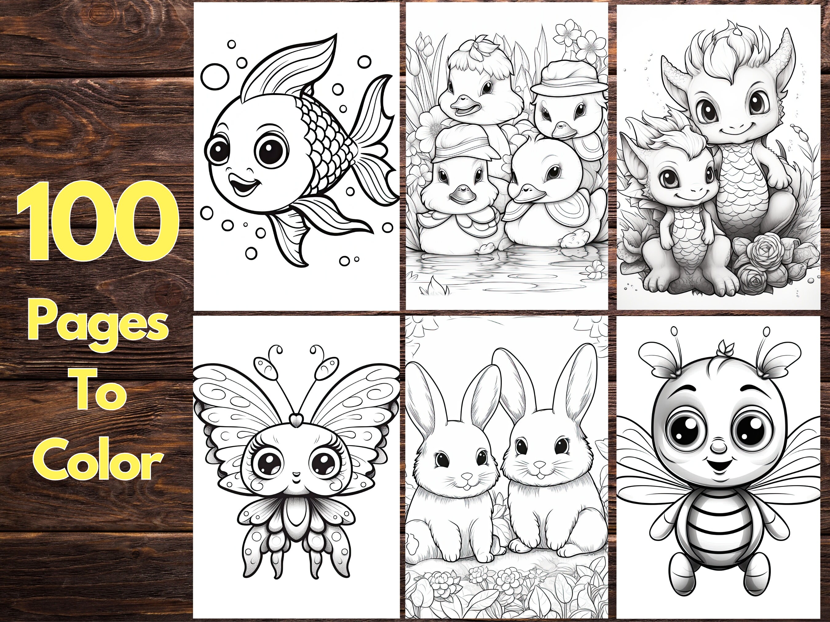 100 Page Kawaii Coloring Book: Animals & Doodles (PDF Download) - Etsy