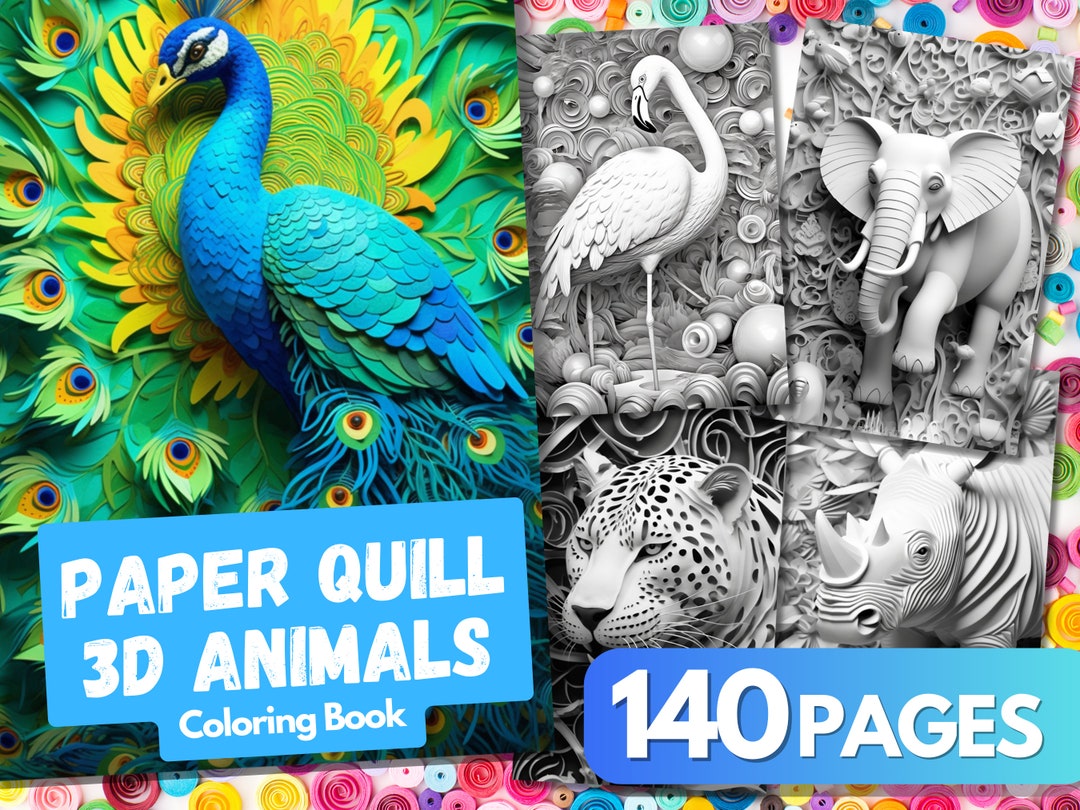 Paper Quill 3D Animals Coloring Book 140 Pages 3D AI ART Etsy