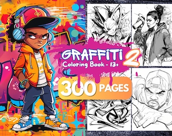 Graffiti Malbuch für Erwachsene und Jugendliche, 300 Seiten, Street Art, Digitales Malbuch, druckbares Ausmalbuch PDF, Graffiti Malbuch