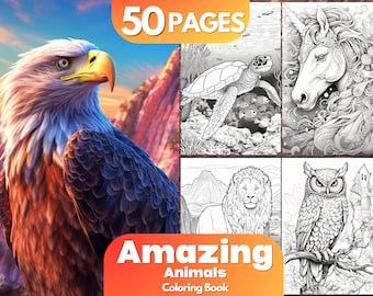Libro para colorear de animales: 50 páginas detalladas, arte con IA (Descarga PDF)