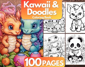 Kawaii Malbuch, 100 Seiten, AI ART, druckbares Kawaii Malbuch PDF, Instant Download