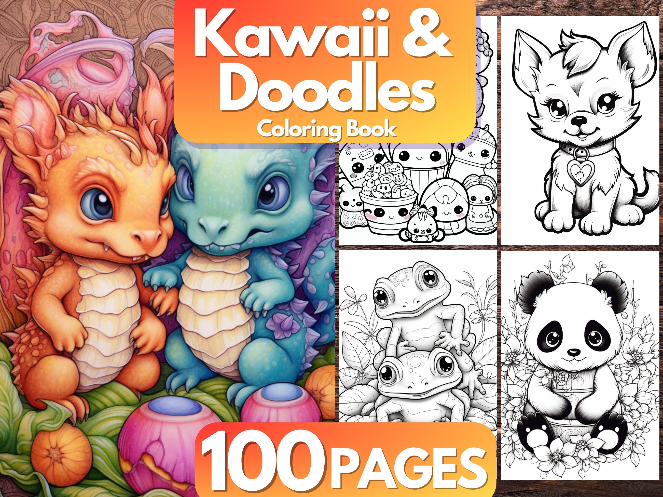 100 Page Kawaii Coloring Book: Animals & Doodles (PDF Download) - Etsy