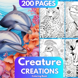 Animal Coloring Book, Creature Creations Coloring, 200 Pages, Wild Animal Coloring, Animal Coloring Pages, Printable Color Book