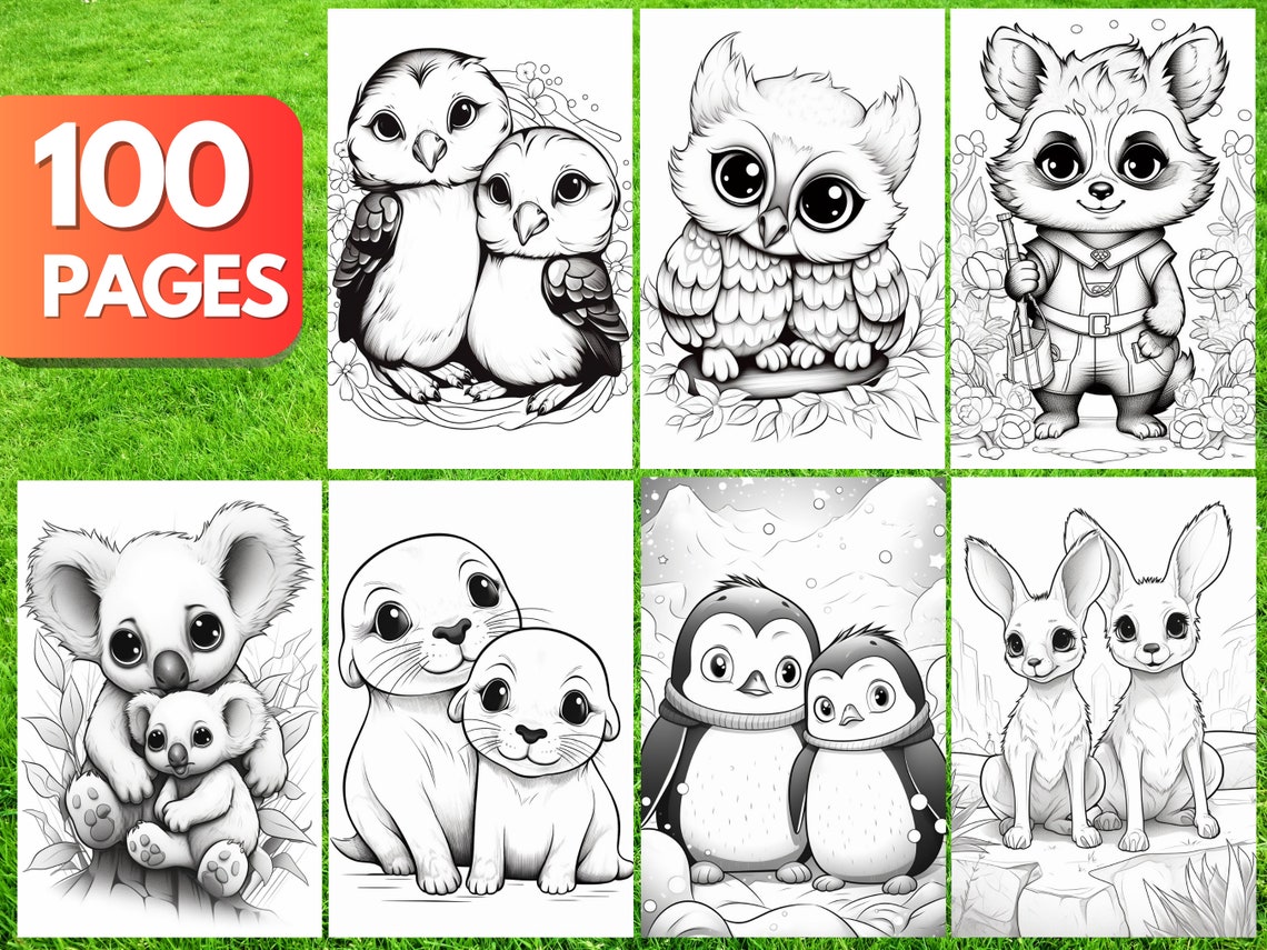 Adorable Animals Coloring Book, 100 Pages, Cute Animals Coloring Pages