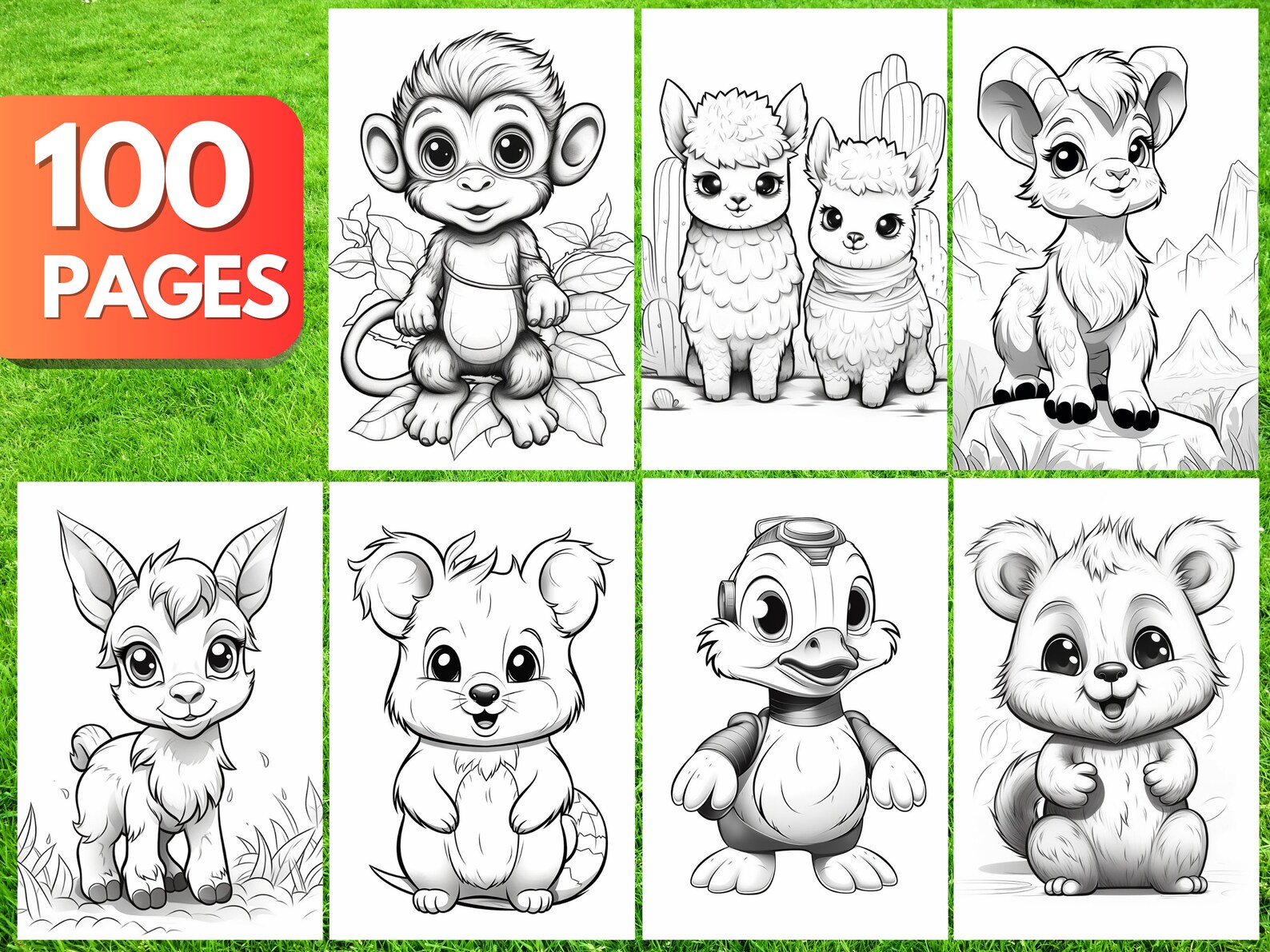 Adorable Animals Coloring Book, 100 Pages, Cute Animals Coloring Pages
