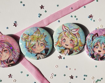 Vocaloid Buttom Pins (Miku, Rin, Len and Luka)