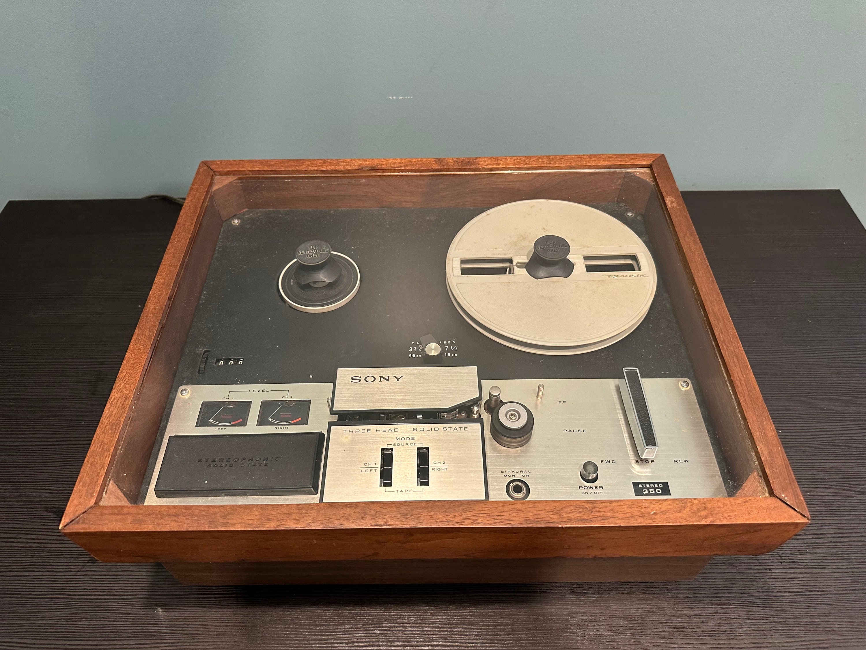 Sony Tapecorder TC-350 Reel-to-reel Deck W/glass Dust Cover 1966 
