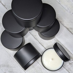 4oz Bulk Soy Candles | No Labels | Wholesale | Rebranding | Black Tins | Party Favors | Wedding Favors | Bridal Favors | Bridesmaids&#39; Gifts