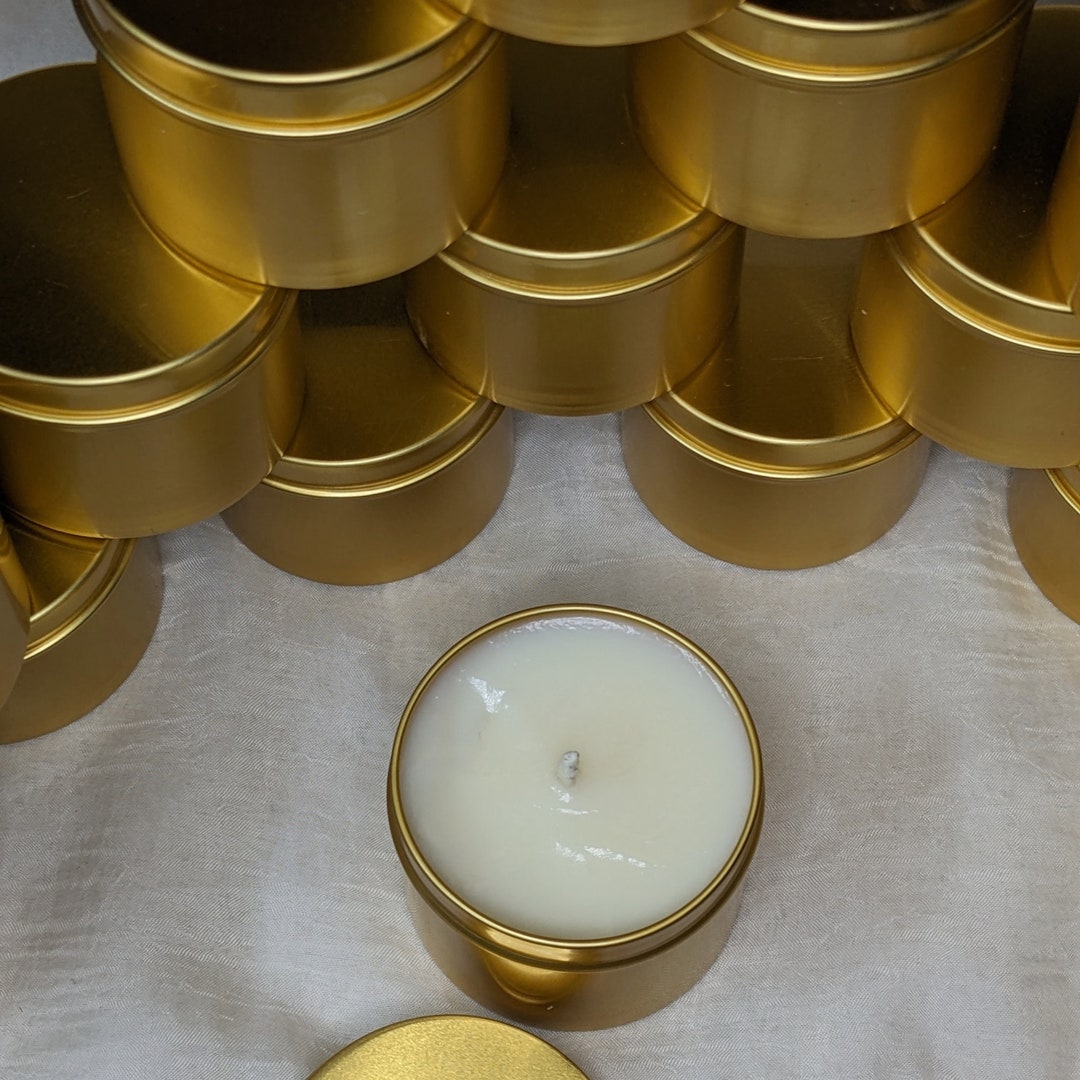 4oz Bulk Soy Candles No Labels Wholesale Rebranding Gold Tins Party