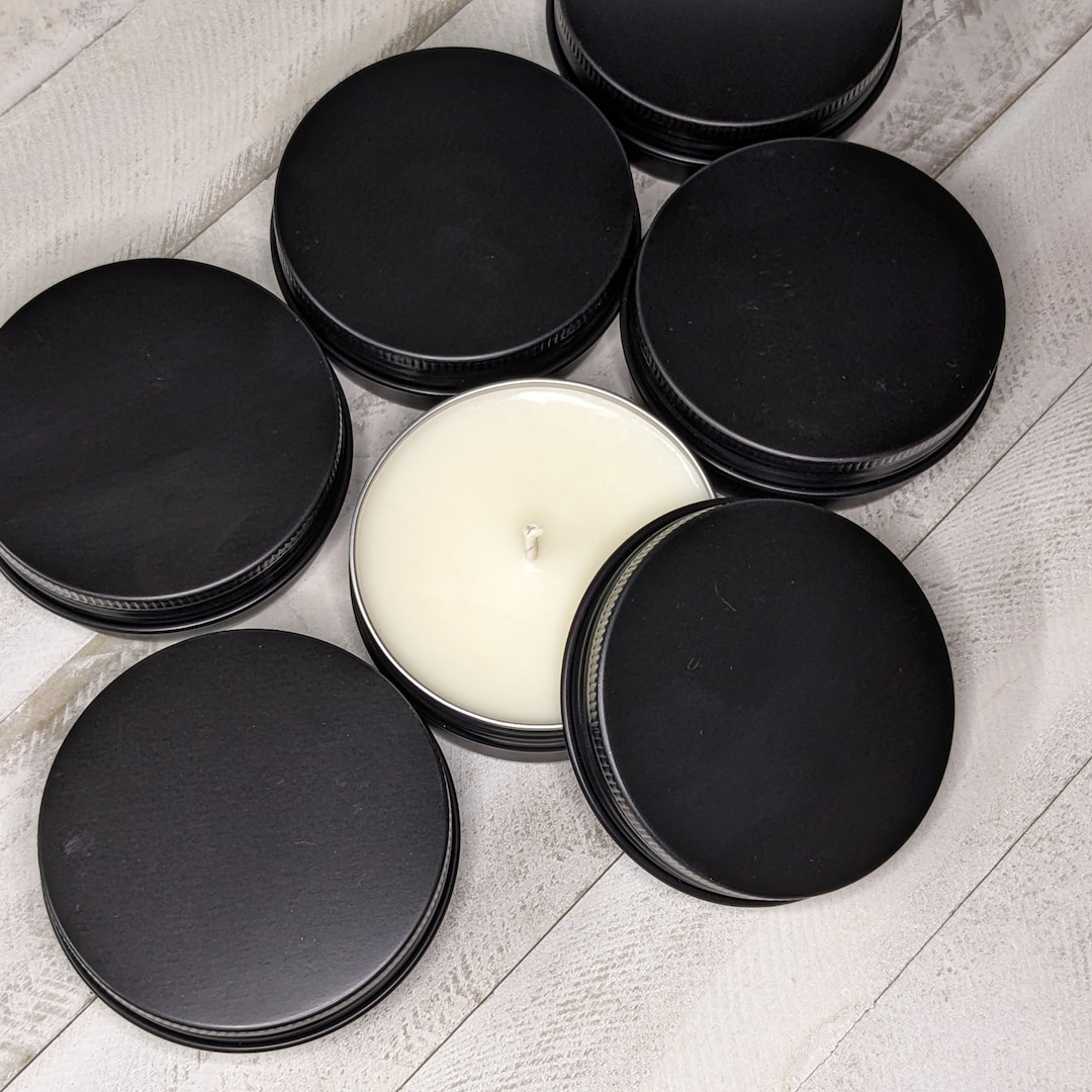 2oz Bulk Soy Candles No Labels Black Tins Wedding Favors Party Favors