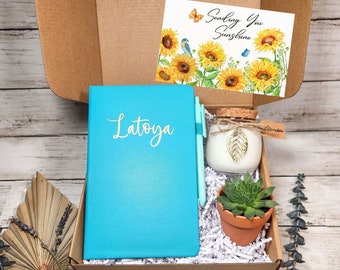Personalized Sending You Sunshine Gift Box- Personalized Gift Box- Notebook Gift- Uplifting Care Package- Thinking of You Gift-Surprise Gift
