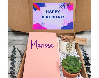 Personalized Birthday Gift Box- Birthday Care Package- Succulent & Notebook Set- Personalized Birthday Gift- Thoughtful Gift-Customized Gift
