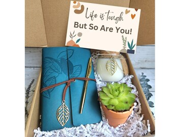 Life Is Tough But So Are You Gift Box- Care Package- Succulent Gift- Candle Gift- Notebook Gift-Encouragement Gift
