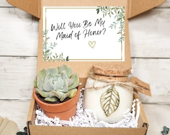 Will You Be My Maid of Honor Gift Box- Maid of Honor Proposal Box & Card- Maid of Honor Gift- Gift for Her- Succulent Gift