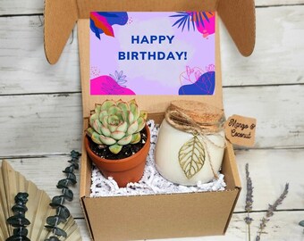 Happy Birthday Gift Box- Gift for Her- Friendship Gift- Succulent Gift Box- Birthday Gift Box- Care Package
